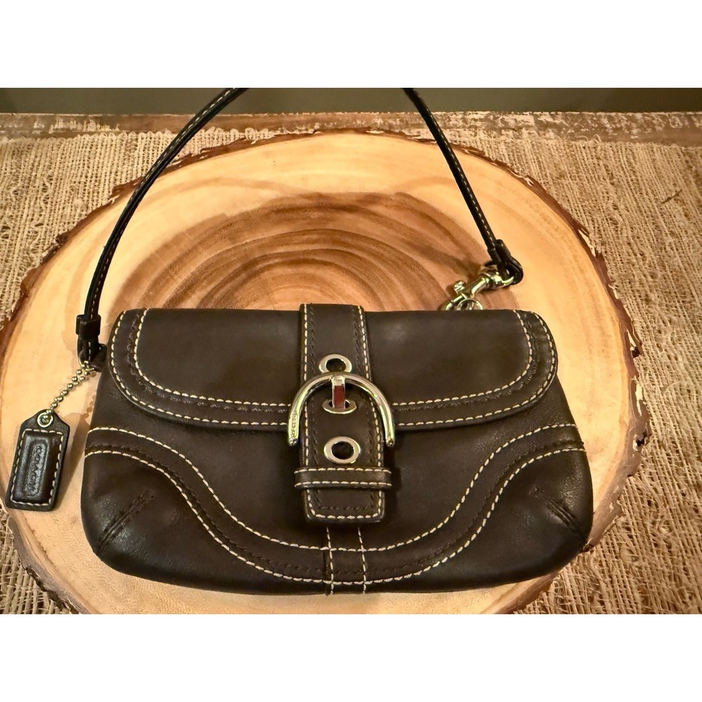 Vintage COACH Black Buckle Wristlet Zip Clutch Pouch Contrast Stitch EUC - Picture 2 of 8
